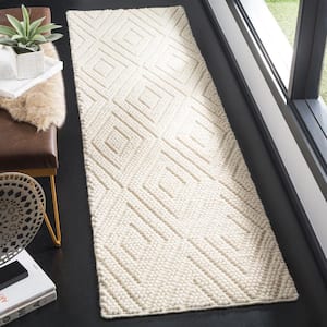 Natura Ivory 2 ft. x 22 ft. Solid Color Diamonds Runner Rug
