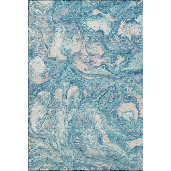 Mayfield Premium Machine Washable Abstract AMF2017 Teal 10 ft. x 14 ft. Area Rug