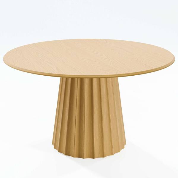 Dovelina 52 in. Soild Wood Natural Oak Pedestal Dining Table Round