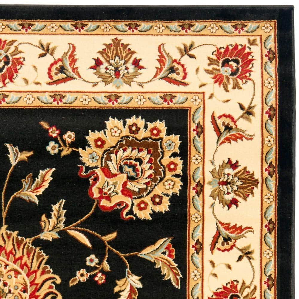 Black and Ivory Floral Synthetic 5' x 7' Area Rug