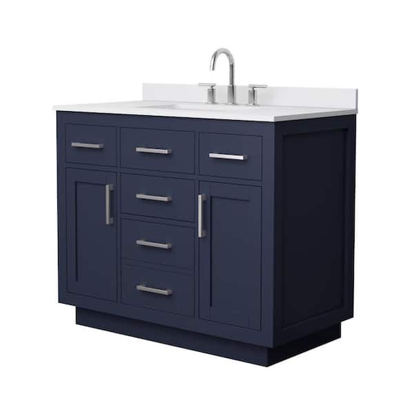 Beckett TK 42 in. Single Freestanding Dark Blue Bath Vanity with White Cultured Marble Top