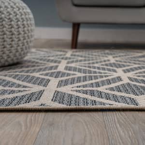 Bahama Blue 7 ft. 10 in. x 10 ft. Modern Contemporary Geometric Indoor/Outdoor Area Rug