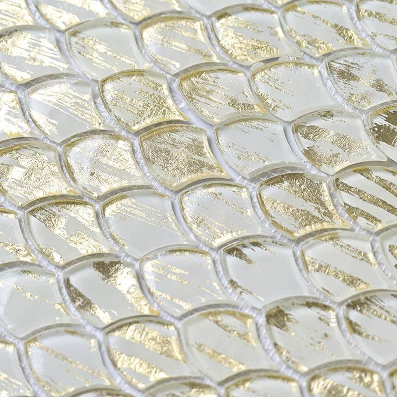 Majeste Glossy Gold and White Glass Mosaic Wall and Floor Tile