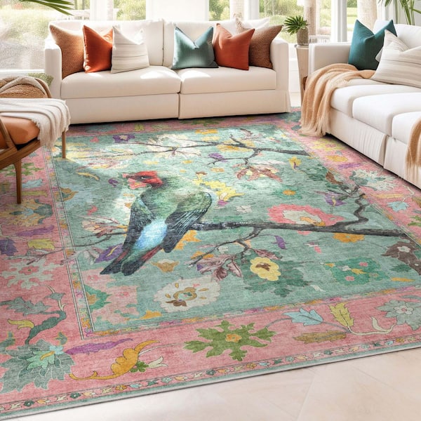 Apollo Botanical Birds Ushak Modern, Multi 5 ft. 3 in. x 7 ft. 3 in., Area Rug