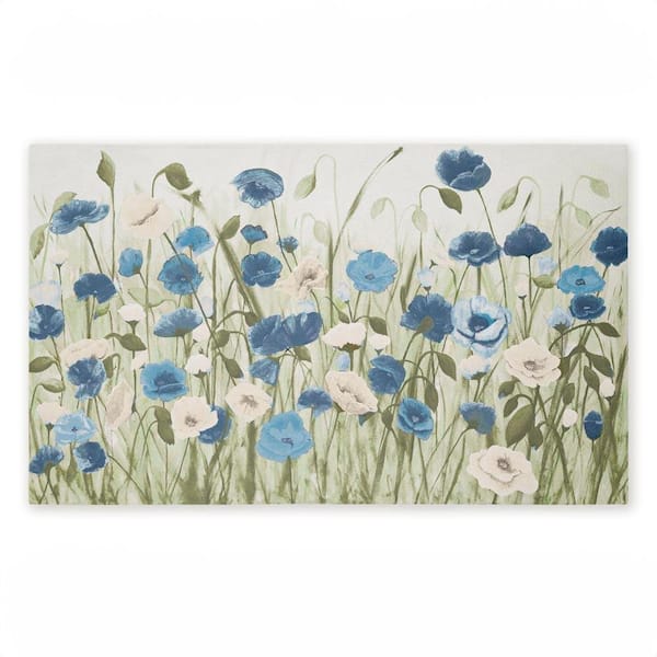 Blue Poppy Garden Blue 18 in. x 30 in. Polyester Non-Slip Outdoor Door Mat