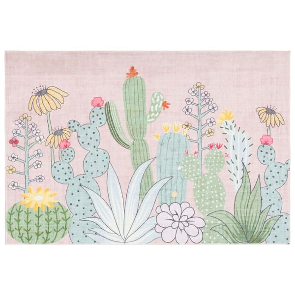 SAFAVIEH Door And Kitchen Mat Pink/Green 4 ft. x 6 ft. Machine Washable Desert Garden Area Rug