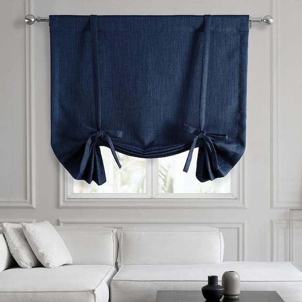 Exclusive Fabrics & Furnishings Indigo Blue Faux Linen Room Darkening 46 in. W x 63 in. L Rod Pocket Tie-Up Window Shade (1 Panel)