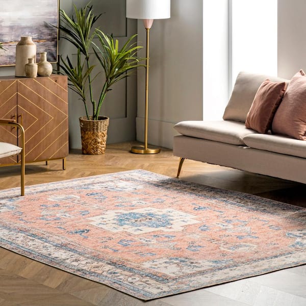 Eleanor Machine Washable Distressed Medallion Multi 6 ft. x 9 ft. Area Rug