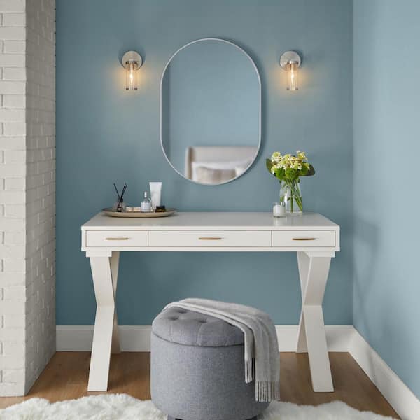 Medium Modern Oval Silver Framed Mirror (22 in. W x 32 in. H)
