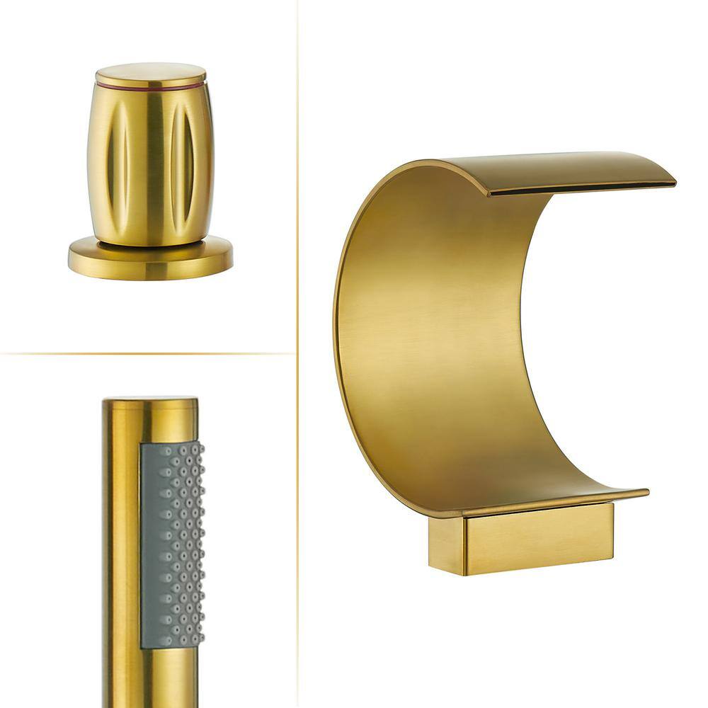 Brushed Gold Stainless Steel Waterfall Tub Faucet Set