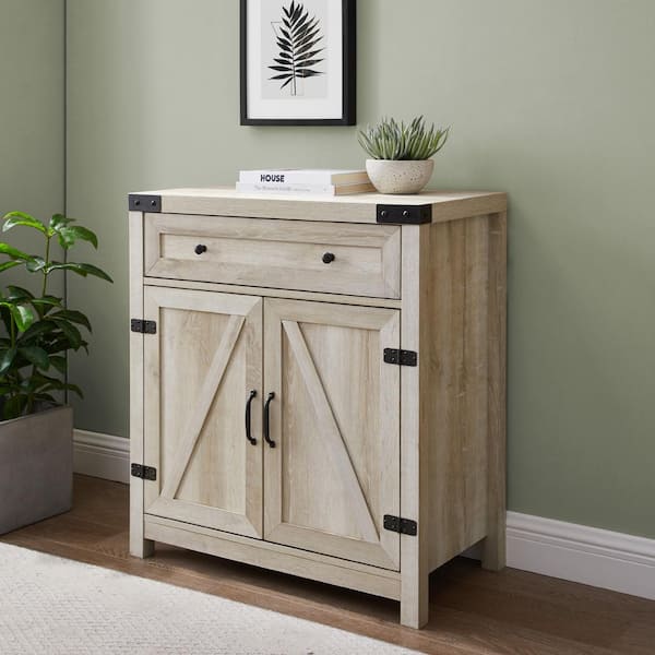 Walker Edison Furniture Company Barnwood Collection 30 in. White Oak Accent Cabinet with Barn Doors