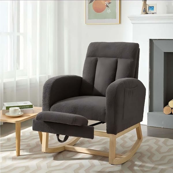 Unbranded Gray Teddy Modern Accent Rocking Chair Nursery Rocking Glider Chair Lounge Arm Chair with Retractable Footrest&High Back