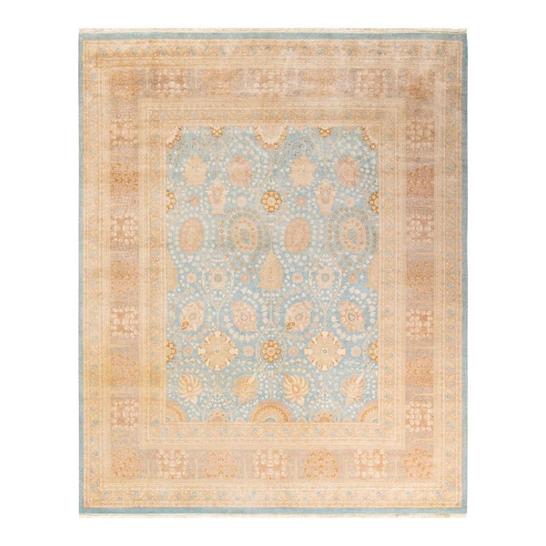 Mogul 8 ft. x 10 ft. Light Blue Oriental Wool Indoor Area Rug