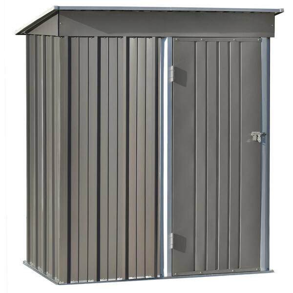 Zeus & Ruta 5 ft. W x 3 ft. D Gray Metal Lean-To Storage Shed with Lockable Door for Backyard, Lawn, Garden, Patio, 15 sq. ft.