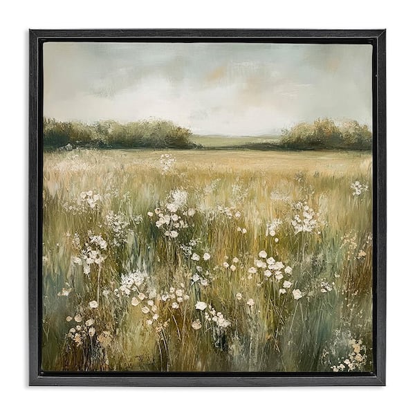 Neutral Field Of Flowers by Petal Prints Design 1 Piece Black Floater Frame Nature Graphic Art Print 25 in. x 25 in.