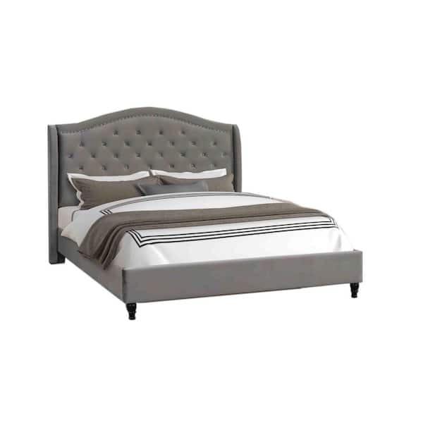 Best Master Furniture Kaiser Grey Velvet Queen Upholstered Tufted Platform Bed