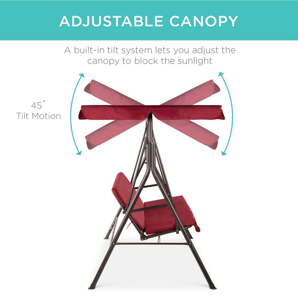 Burgundy Outdoor Convertible Canopy Swing for Two with Removable Cushions