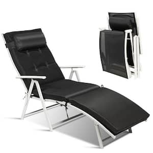 Metal Outdoor Lightweight Folding Chaise Lounge Chair with Black Cushions