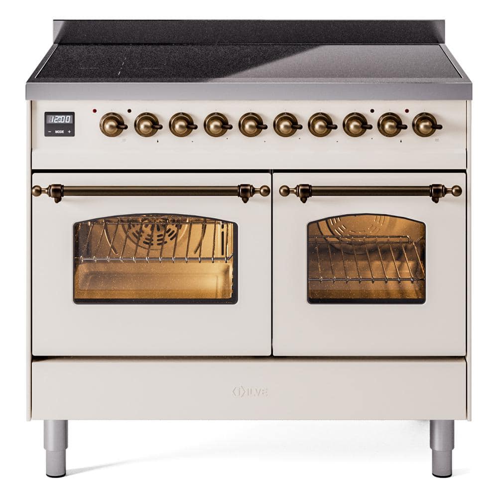 Nostalgie II 40 in. 6 Zone Freestanding Induction Range in Antique White with Bronze Trim -  ILVE, UPDI406NMPAWB