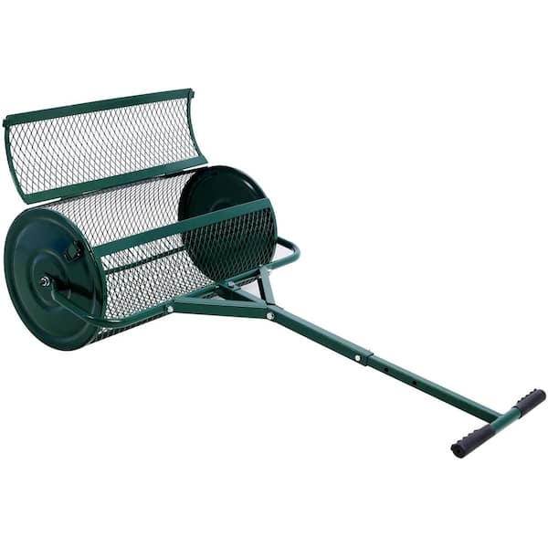 Huluwat 24 in. Peat Moss Spreader Compost Spreader Metal Mesh, T Shaped Handle for Planting Seeding, Green