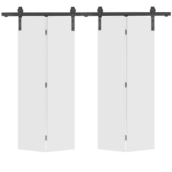 CALHOME 48 in. x 80 in. White Smooth Flush Hardboard Hollow Core Composite Double Bi-Fold Barn Door with Sliding Hardware Kit