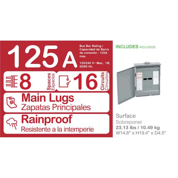 Homeline 125 Amp 8-Space 16-Circuit Outdoor Main Lug Plug-On Neutral Load Center