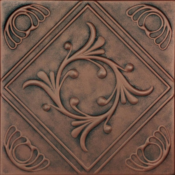 Diamond Wreath Antique Copper Orange 1.6 ft. x 1.6 ft. Decorative Foam Glue Up Ceiling Tile (384 sq. ft. /case)