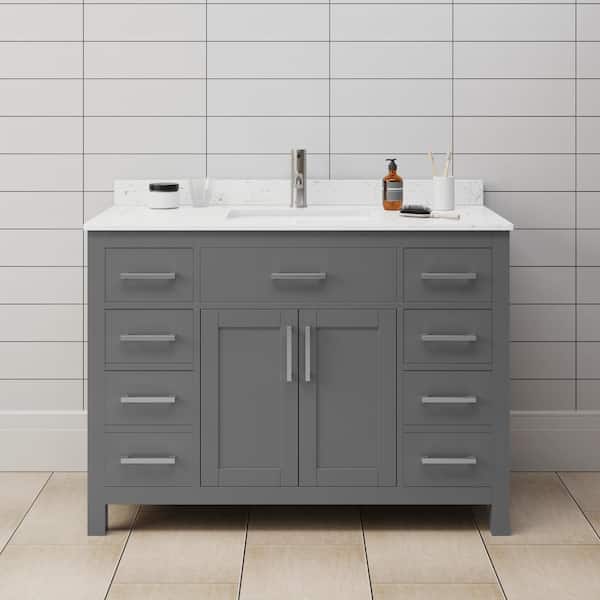 Wyndham Collection Beckett 48 in. W x 22 in. D x 35 in. H Single Sink Bathroom Vanity in Dark Gray with Carrara Cultured Marble Top