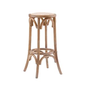 Posy 31 in. Seat Height Natural Brown Backless  wood frame Barstool with Rattan seat