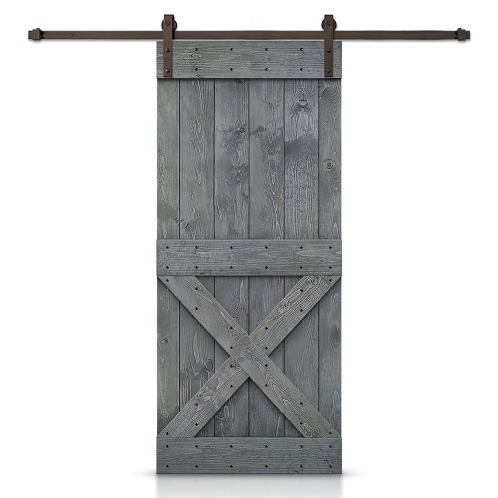 36 in. x 84 in. Mini X Gray Stain DIY Knotty Pine Wood Interior Sliding Barn Door With Hardware Kit price history on PriceWatchPro