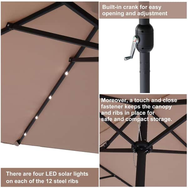 JAXPETY 15 ft. Outdoor Patio Market Umbrella with Lights Sunbrella Solar  Umbrellas in Beige HG61B0960 - The Home Depot