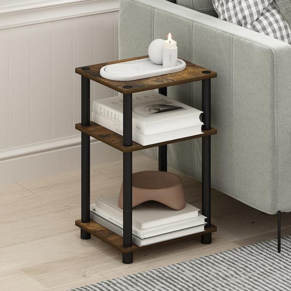 Furinno Just 13.4 in. Amber Pine/Black Rectangle Wood End Table