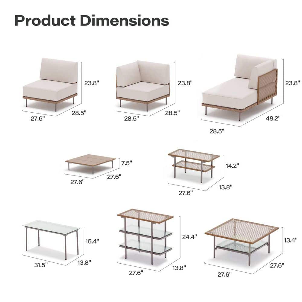 10-Piece Beige and Black Iron Outdoor Patio Set