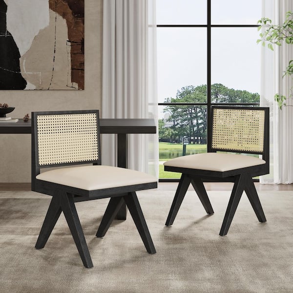 CHRISTOPHER KNIGHT HOME Jett Village Natural Cane and Black Solid Wood Frame Grey Upholstered Dining Chairs Side Chairs,Straight Legs (Set of 2)