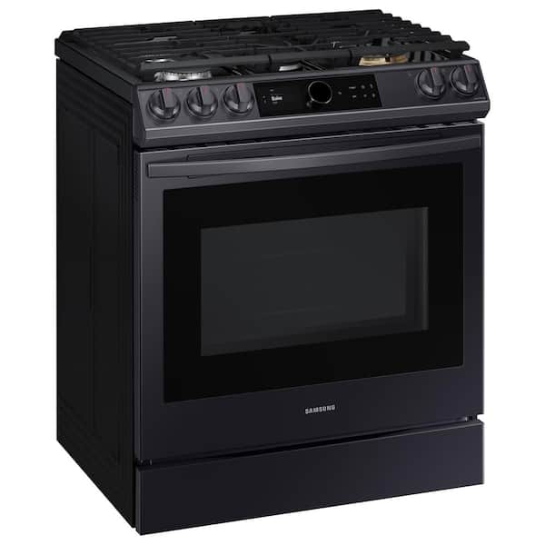 Samsung 30-in 5 Burners 6-cu ft Self-cleaning Air Fry Convection Oven  Slide-in Smart Natural Gas Range (Fingerprint Resistant Stainless Steel) in  the Single Oven Gas Ranges department at