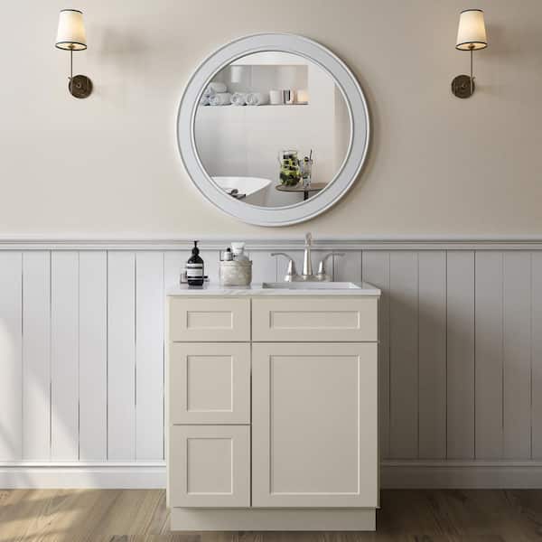HOMEIBRO 30 in. W x 21 in. D x 34.5 in. H Antique White Plywood Ready to Assemble Vanity Base Kitchen Cabinet without Top