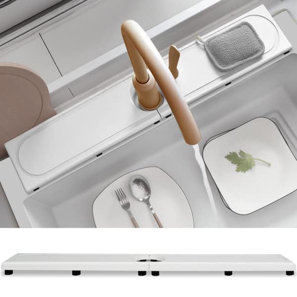 20 in. Water Absorbent Diatomite Stone Sink Tray with Raised Feet, Faucet Sink Splash Guard for Bathroom Counter, White