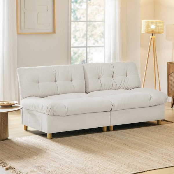 JAYDEN CREATION Hector Beige Modern 81 in. Polyester Rectangle Armless Sofas with USB and Type-C Ports