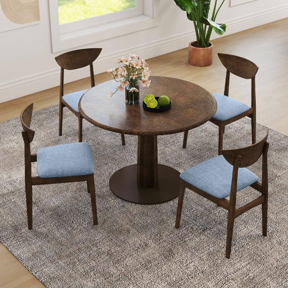 2PCS Brown Wooden Dining Chair Linen Fabric Upholstered Kitchen Chairs w/ Padded Seat price history on PriceWatchPro