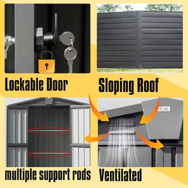 5.7 ft. W x 3 ft. D Metal Outdoor Storage Shed Garden Tool Gabinet with Lockable Double Door, Black (13.5 sq. ft.)