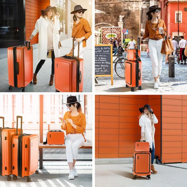 TRAVELARIM 4-Piece Orange Nested Hard Luggage Set Expandable