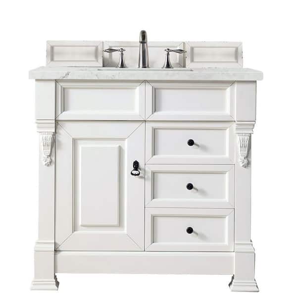 James Martin Vanities Brookfield 36 in. W x 23.5 in. D x 34.3 in. H Bath Vanity in Bright White with Silestone Quartz Top in Jasmine Pearl