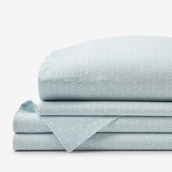 The Company Store Company Cotton Clemencia Pale Blue Geometric Cotton Percale Twin Sheet Set