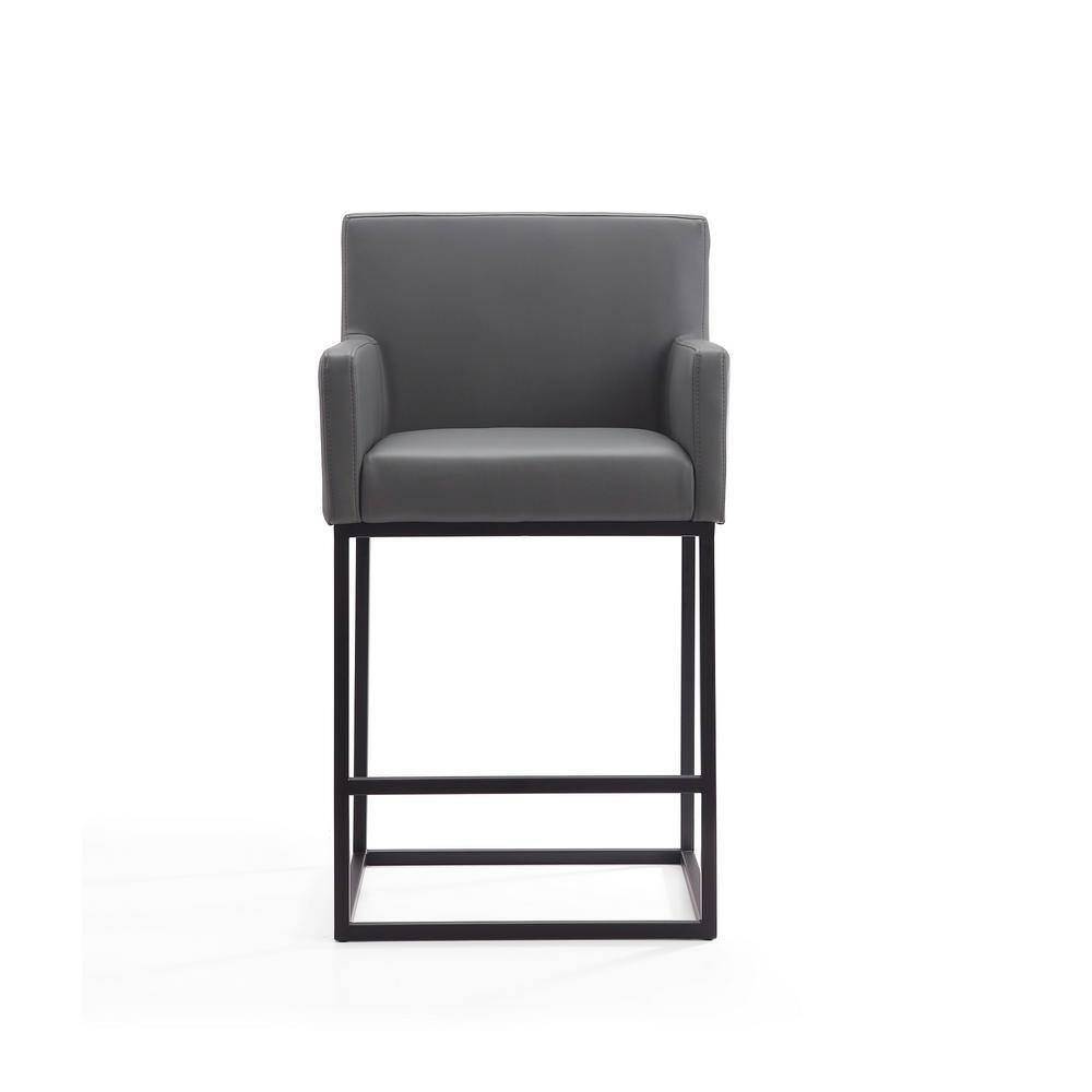Modern Glam Grey and Black Leather Metal Counter Stool Set