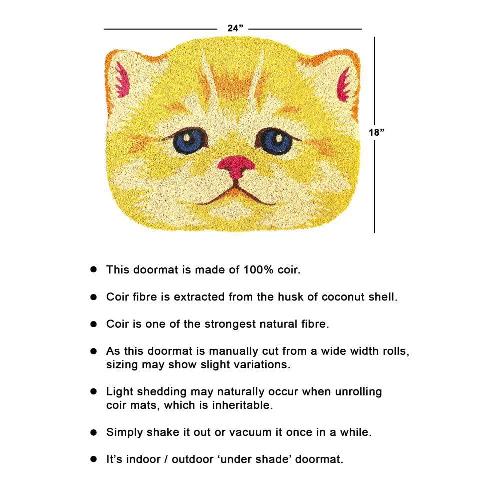 Yellow Cat Face Coir Outdoor Doormat, 18" x 24"