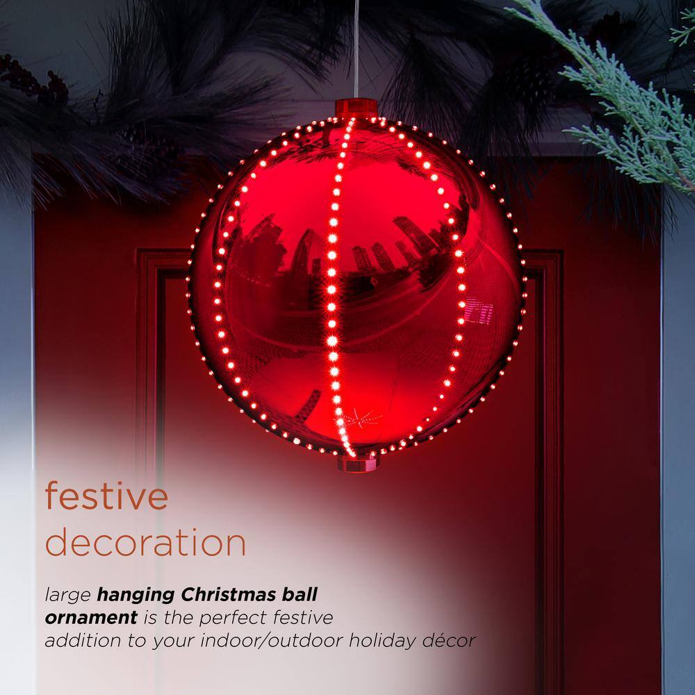 Red 13" LED Light-Up Hanging Christmas Ball Ornament