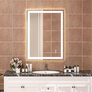 28 in. W x 36 in. H Rectangular Framed LED Anti-Fog Wall Bathroom Vanity Mirror, Tempered Glass, Backlit and Front Light