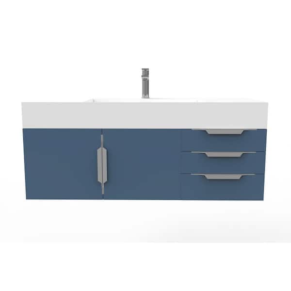 castellousa Maranon 48 in. W x 19 in. D x 19.25 in. H Single Bath Vanity in Matte Blue with Chrome Trim and White Solid Surface Top