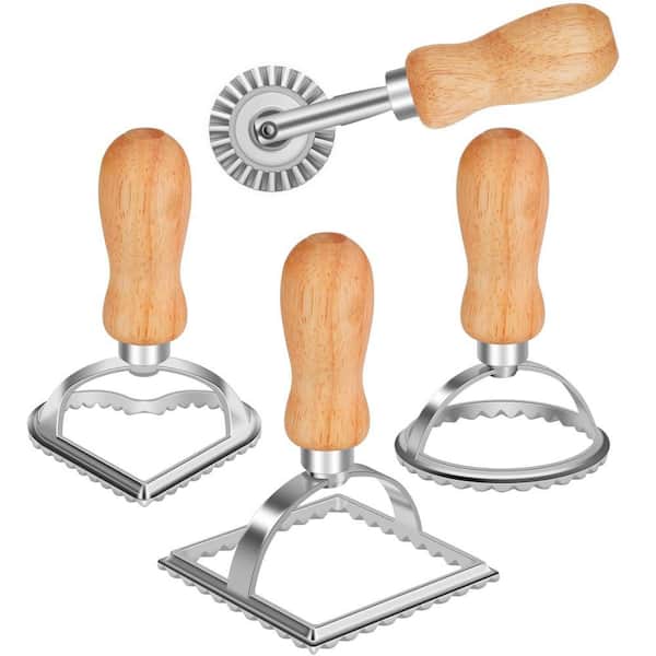 Ravioli Stamp Maker Cutter with Roller Wheel for Pastry, Ravioli, Pasta, Dumplings, Lasagna and Pierogi (4-Pack)