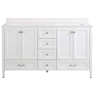 Claxby 61 in. W x 22 in. D Bath Vanity in White with Cultured Marble Vanity Top in White with White Sinks